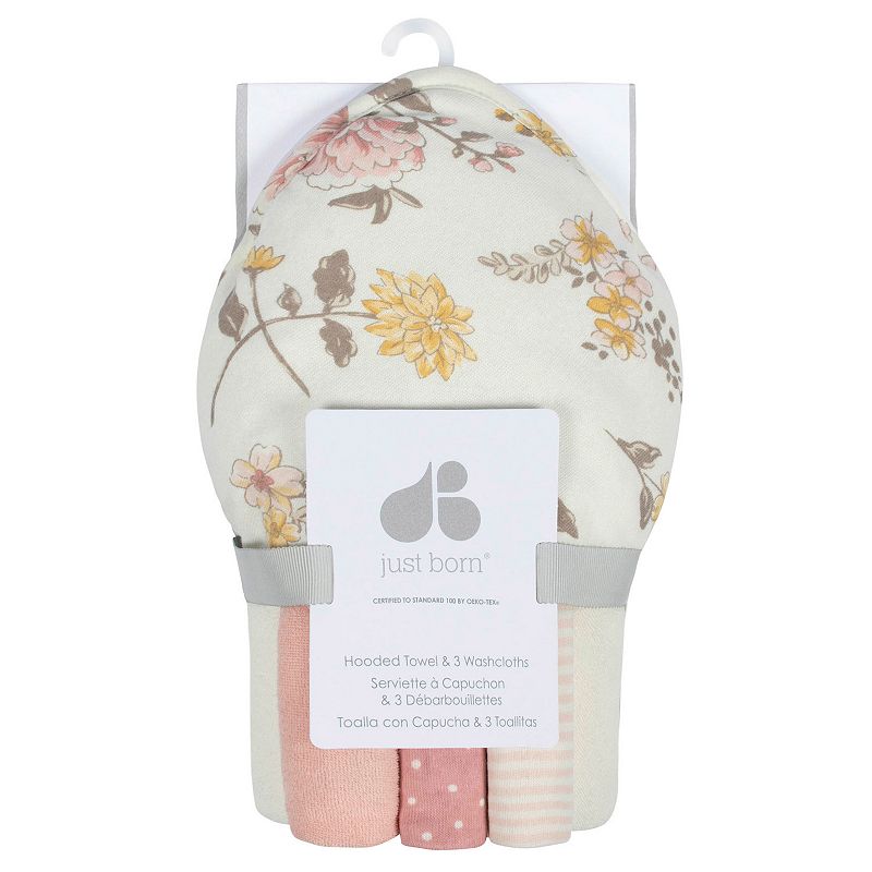 Just Born Baby Girl or Boy or Unisex Hooded Towel & Washcloths Set  4-Piece
