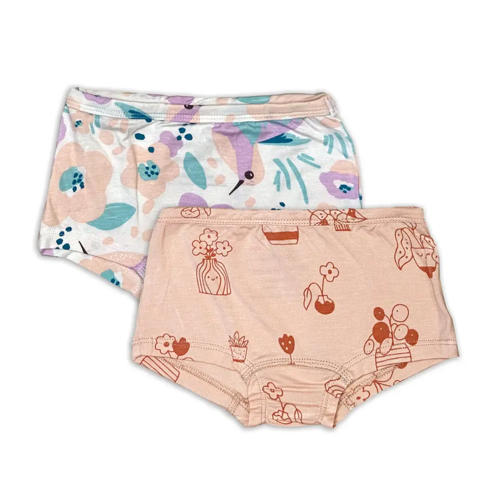 Silkberry Baby Underwear Bamboo Boyshorts 2 Pack  WF4506Plantastic Print Hummingbird Garden (2Y)