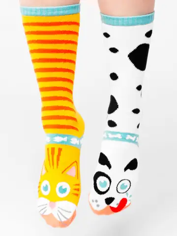 Pals Socks Fun Mismatched Non-Slip  Cat & Dog