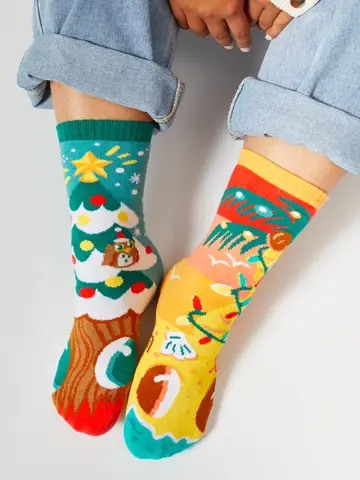 Pals Socks Fun Mismatched Non-Slip Christmas Trees Piney & Coco