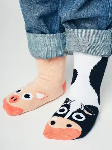 Pals Socks Fun Mismatched Non-Slip Cow & Pig (1-3Y)