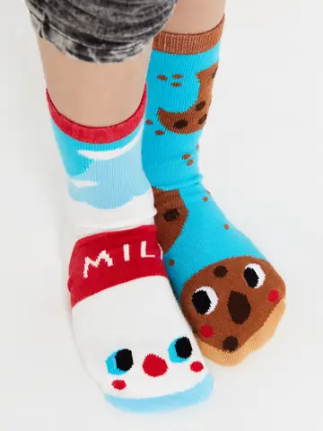 Pals Socks Fun Mismatched Non-Slip Milk & Cookies (1-3Y)