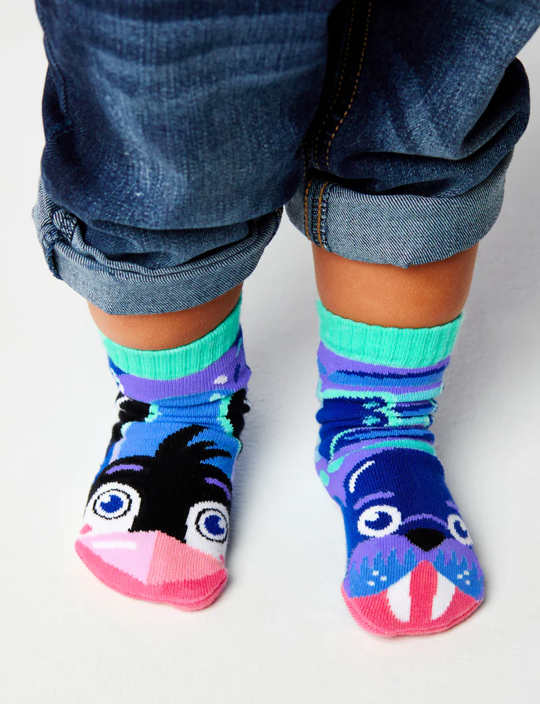 Pals Socks Fun Mismatched Non-Slip Penguin & Walrus (4-6Y)