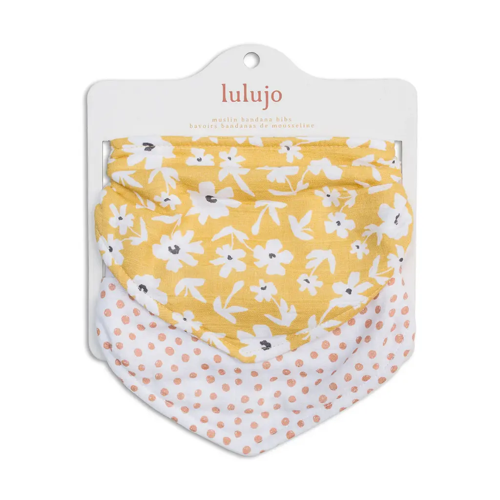 Lulujo Bandana Bibs 2pk- MuslinWildflowers + Dots