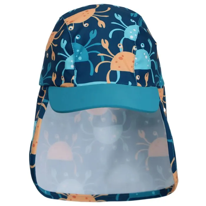 Calikids Beach Hat with Neck Flap/Chapeau Plage UV - Crab Print (6-12M)
