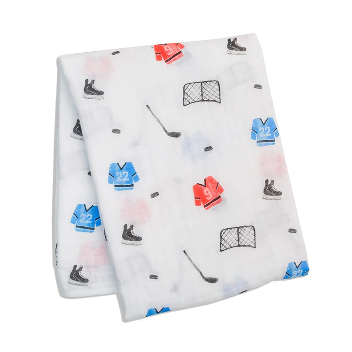 Lulujo Baby Cotton Muslin Swaddle Blanket (47x47") - Hockey