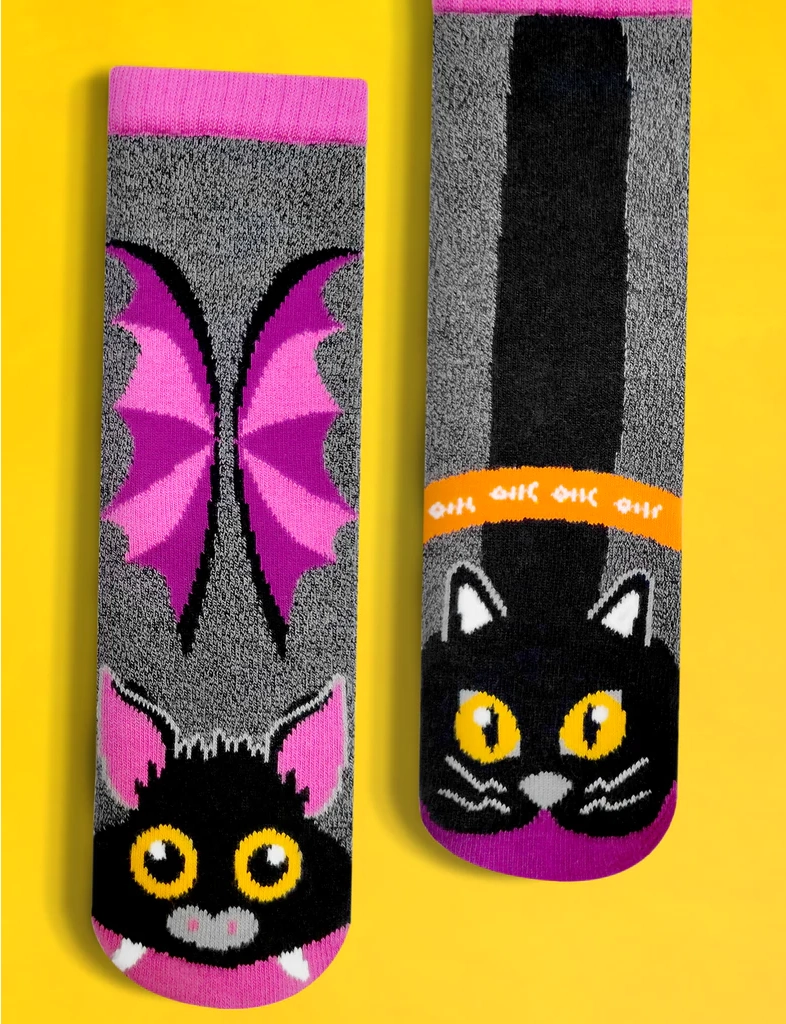 Pals Socks Fun Mismatched Non-Slip Bat & Black Cat (1-3Y)