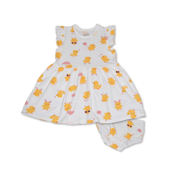 Silkberry Baby WF4578 Bamboo Flutter Sleeve Dress with Bloomer Little chick