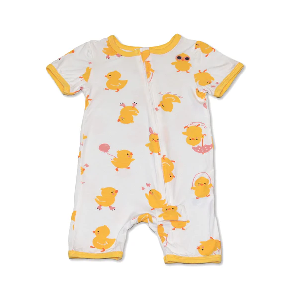 Silkberry Baby WF4571 Bamboo Short Sleeve Zippy Romper Little Chick Print (0-3M)