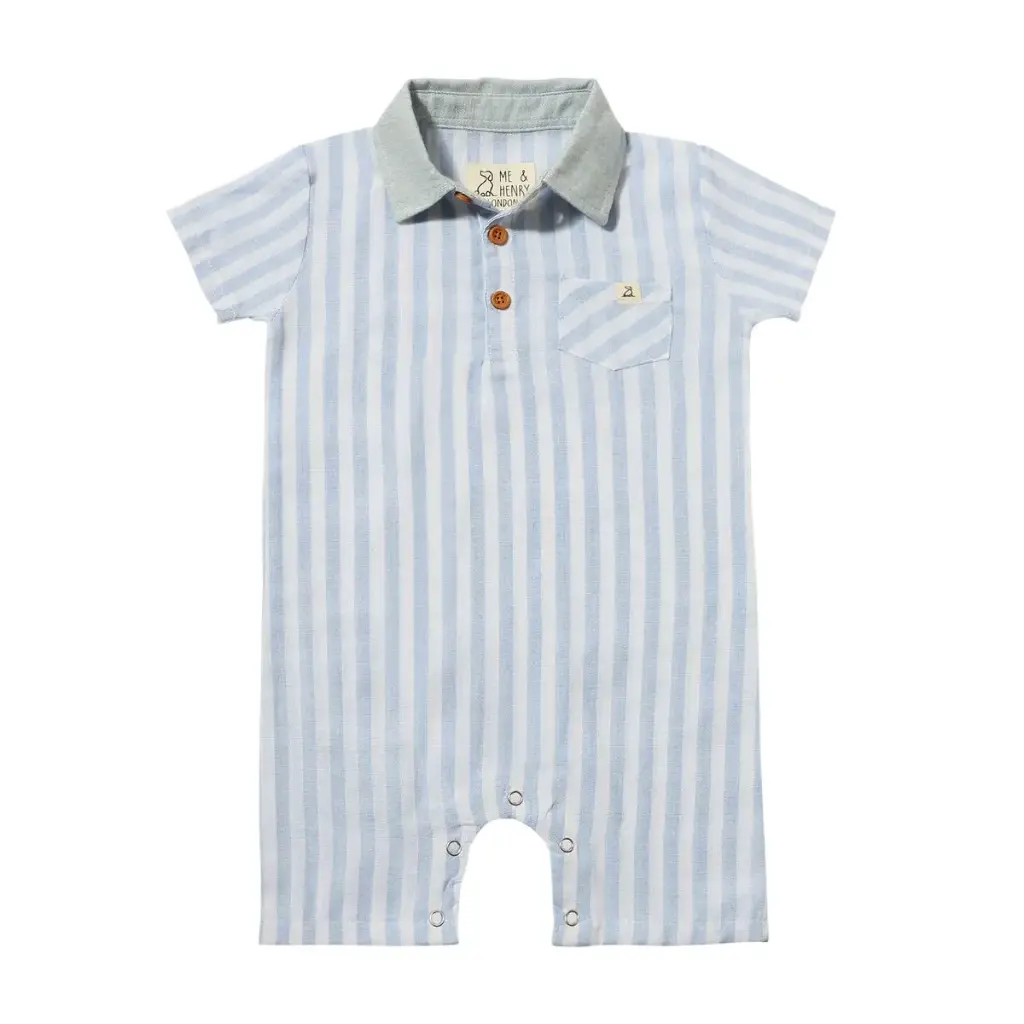 ME & Henry Sandy Woven Romper HB1409a Blue/White Stripe (0-3M)