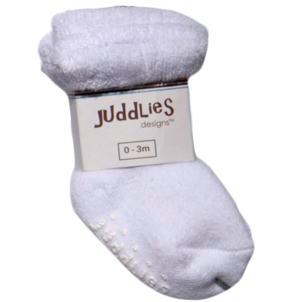 Juddlies Designs 2 Pack Infant Socks 0-3M White + White