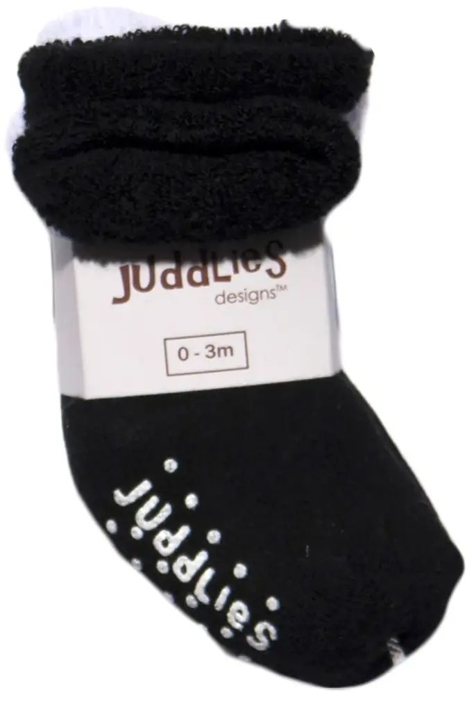 Juddlies Designs 2 Pack Infant Socks 0-3M Black + White