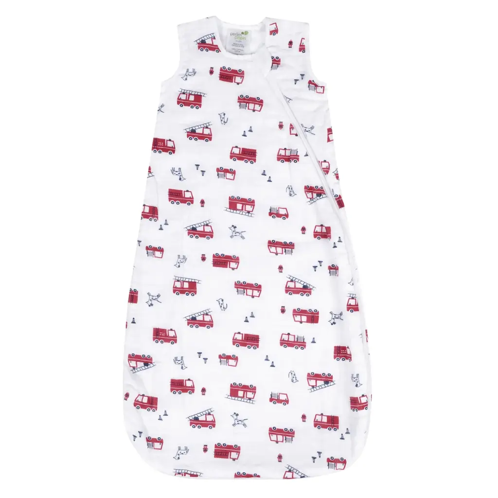 Perlimpinpin Cotton Muslin Sleep Sack - Fire Trucks 0.7 tog