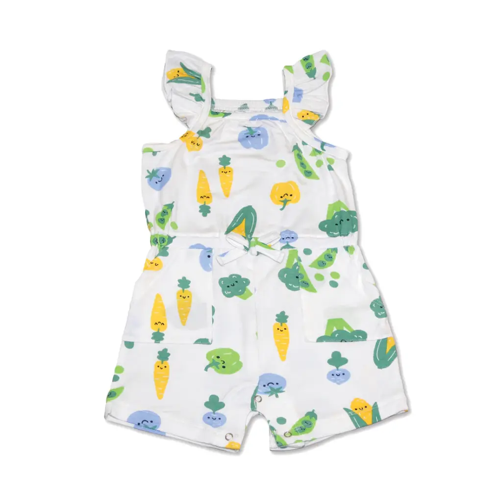 Silkberry Baby WF4574 Bamboo Sleeveless Ruffle Romper (Farmers Market Print) (0-3M)