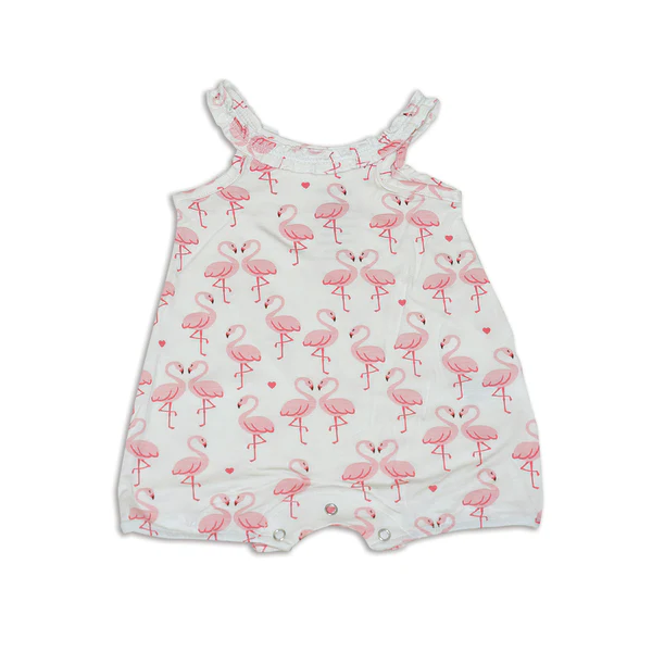 Silkberry Baby Bamboo Ruffle Romper (Flamingo Love Print) (NB)