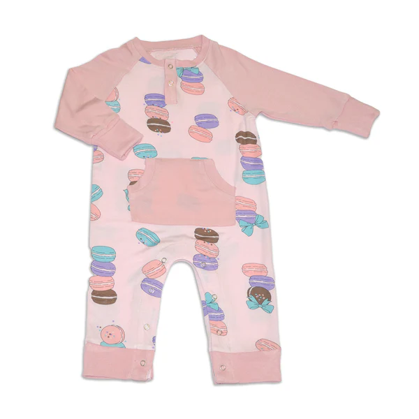Silkberry Baby WF4601 Bamboo Long Sleeve Romper w/Kangaroo Pocket (Macaron Party Print) (0-3M)