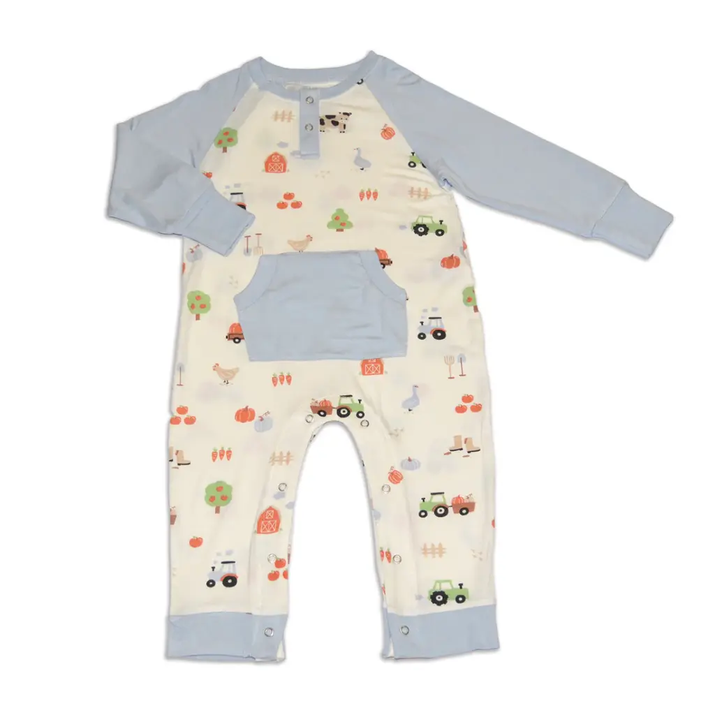 Silkberry Baby WF4601 Bamboo Long Sleeve Romper w/Kangaroo Pocket  (Pumpkin Farm Print) (0-3M)