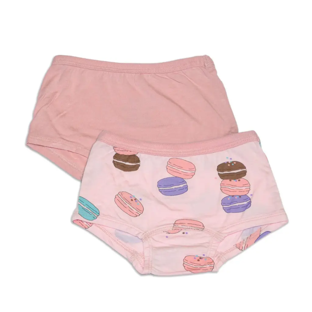 Silkberry Baby Underwear WF4613 Bamboo Girls Boyshorts 2 Pack(Macaron Party Print/Coral Blush)