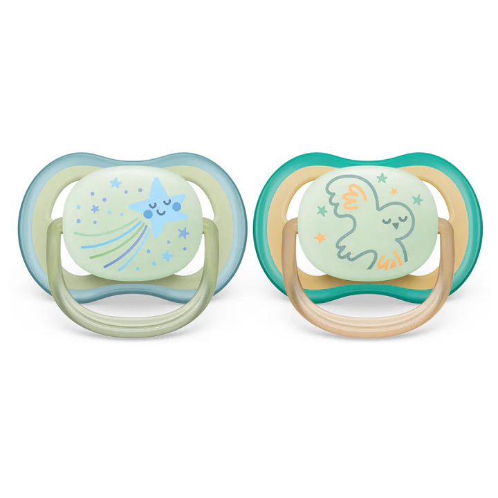 Philips Avent Ultra Air Pacifier Nighttime Glow Smiling Star + Owl 0-6M