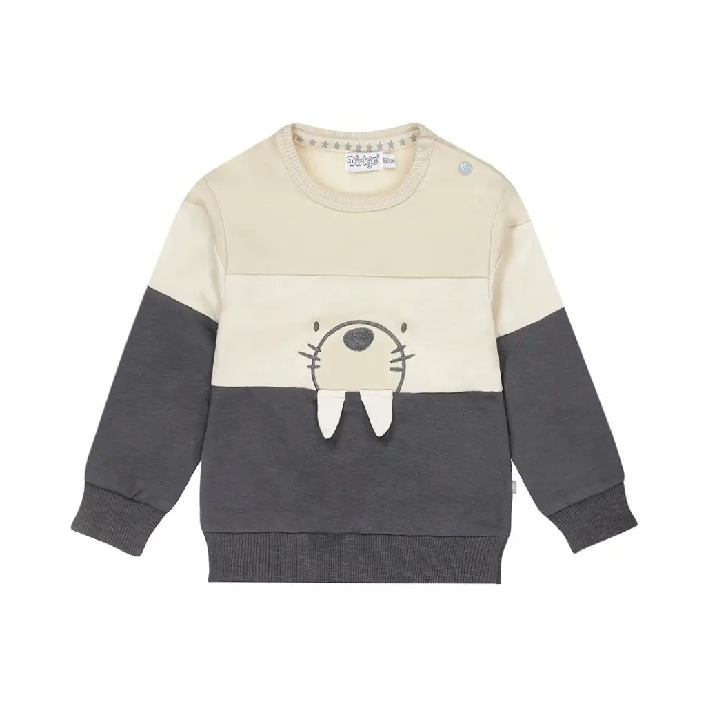 Dirkje Boys' Sweater Pebble Off-white Navy Walrus