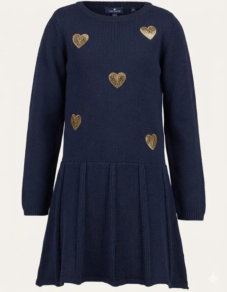 Kitzberg Girls' Dress With Heart 3723 - Navy (2Y)