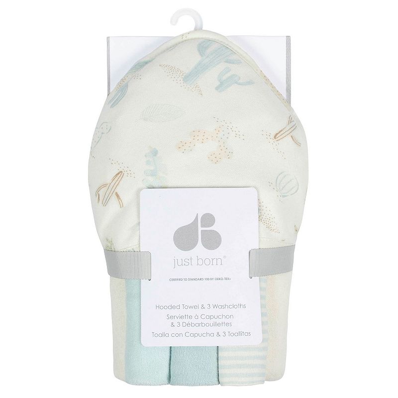 Just Born ® 4-Piece Hooded Towel and Washcloths - Desert Cactus