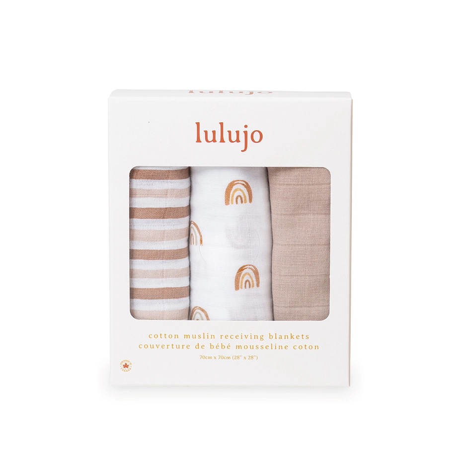 Lulujo Baby 3 Pack Muslin Receiving Blankets – Rainbows