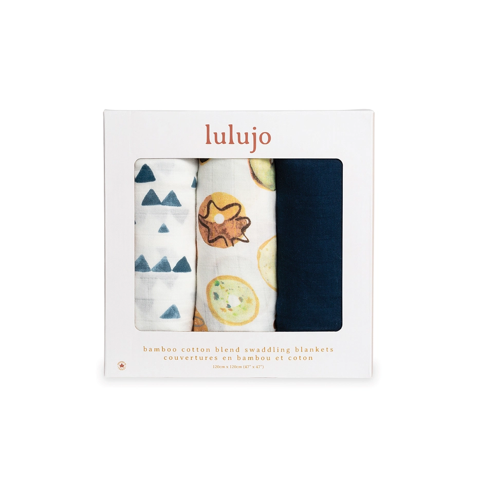 Lulujo Baby 3 Pack Bamboo Muslin Swaddle Blanket - Baby Blues