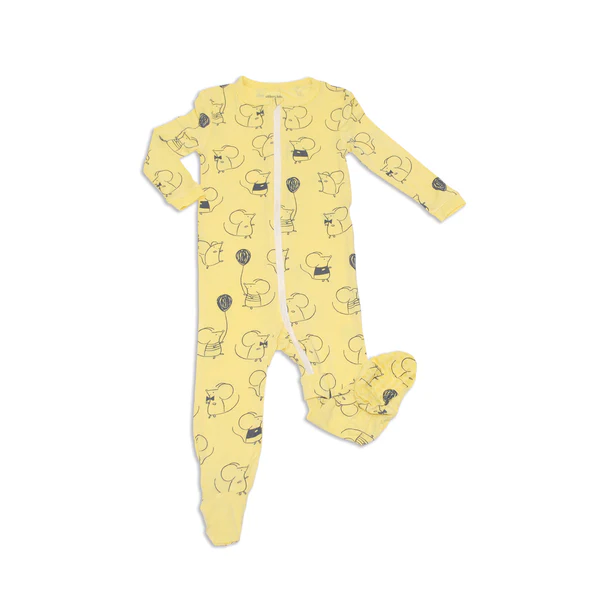Silkberry Baby Bamboo Zip-up Footed Sleeper WF4102 Mouse Print (Banana) (NB)