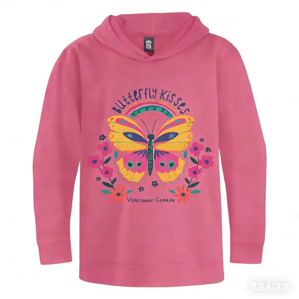 Attraction Hoodie Floral Butterfly Kisses - Raspberry