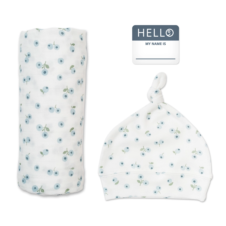 Lulujo Hello World Blanket & Knotted Hat Blueberries 