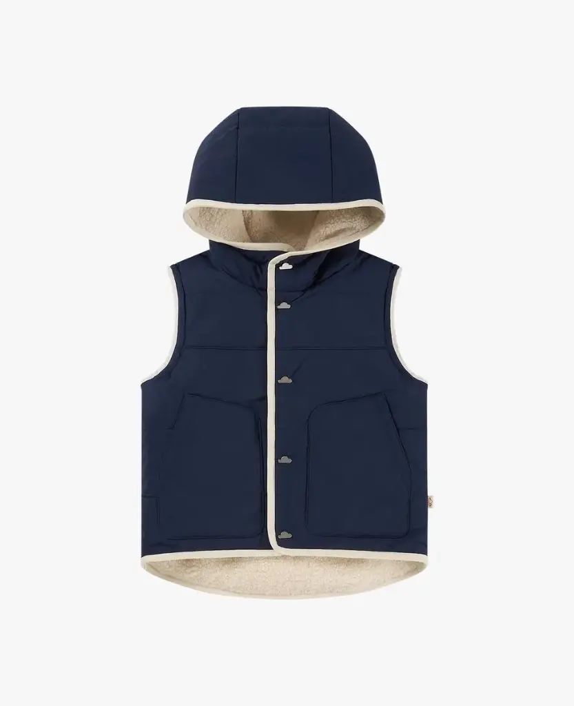 Petite Revery FW Recycled Nylon + High Pile Fleece Reversible Vest - Blueberry (12-18M)