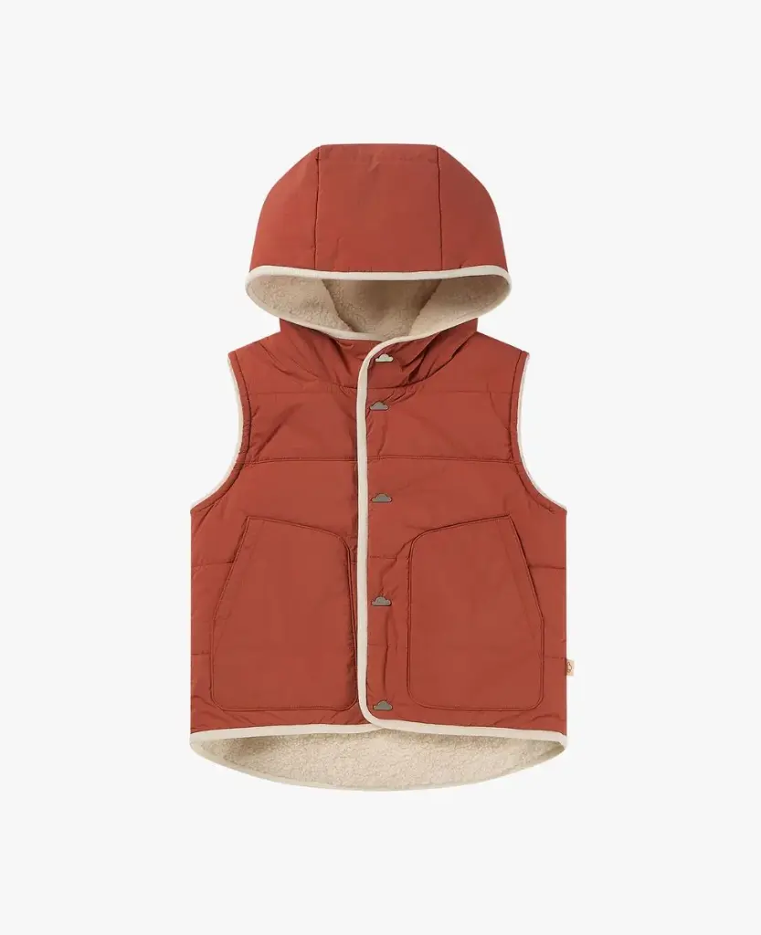 Petite Revery FW Recycled Nylon + High Pile Fleece Reversible Vest - Redwood Burl (12-18M)