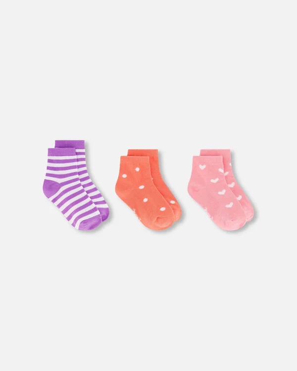 Deux Par Deux Socks (3 Pairs) - Striped Mauve (3/4Y)