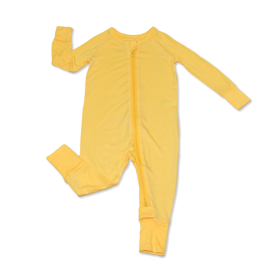 Silkberry Baby Bamboo 2-way Zipper Romper Sleeper W/Rollover Cuffs - Banana Cream (0-3M)