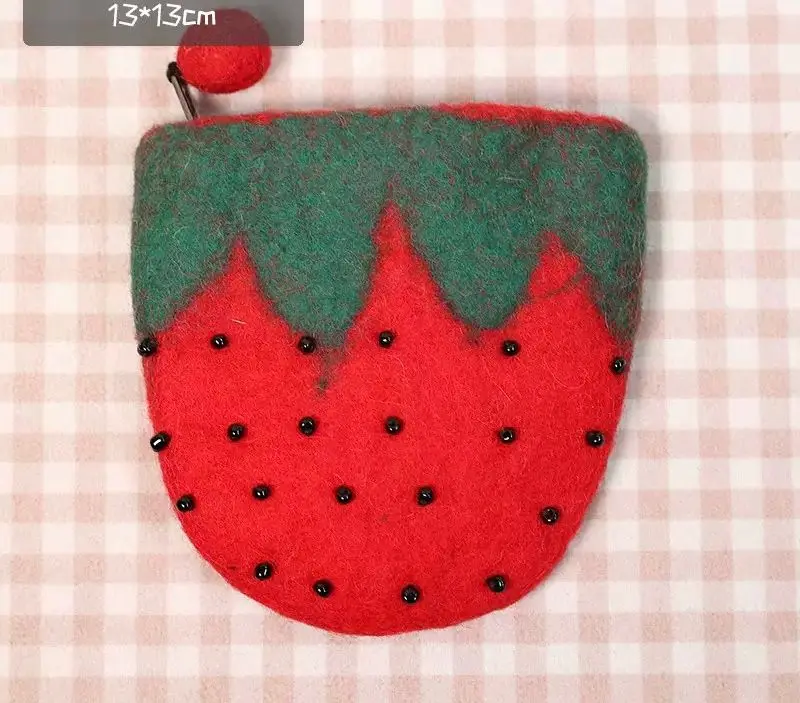 Berry Bags Handmade Wool Felt Purse - Strawberry