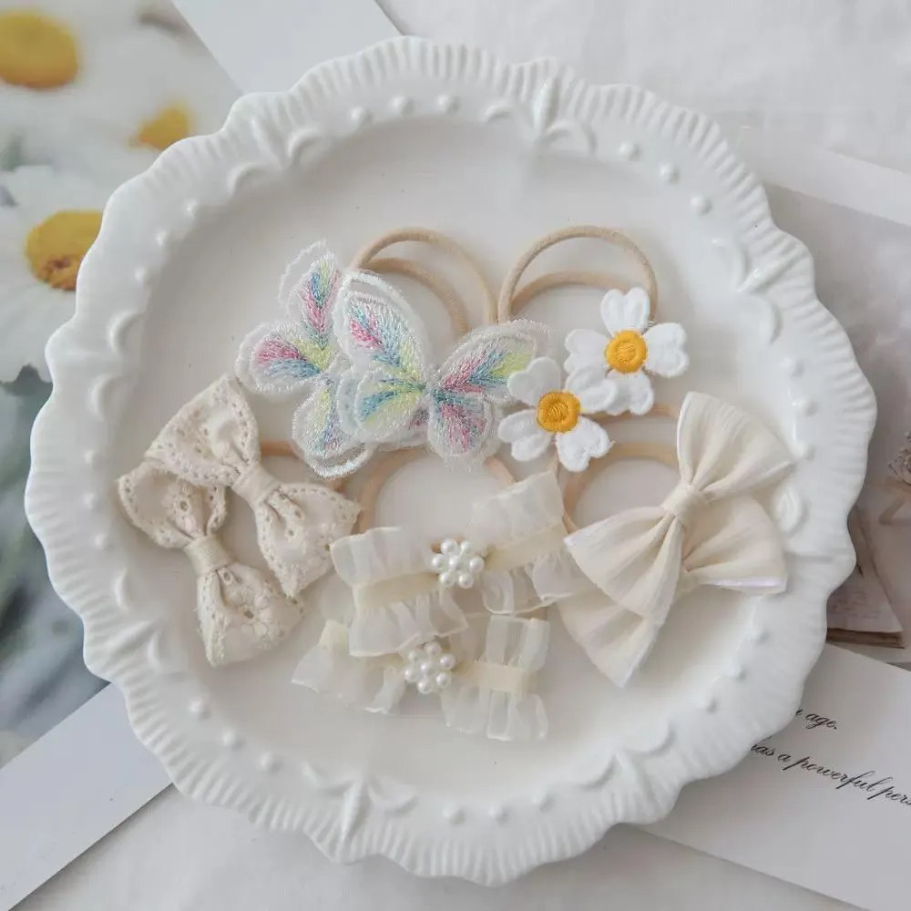 In Pink Hair Ties Handmade 5Pairs 3216 - Cream Butterfly
