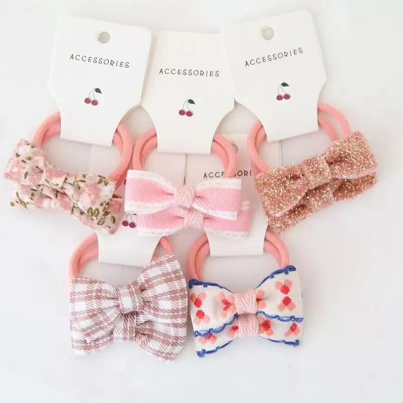 In Pink Hair Ties Handmade 5Pairs 3317 - Pink