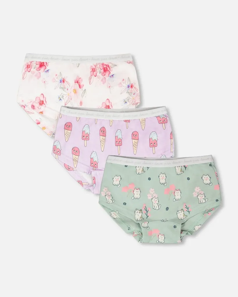 Deux Par Deux Organic Cotton Printed Adventure Boxers Pack Of 3 - Kittens