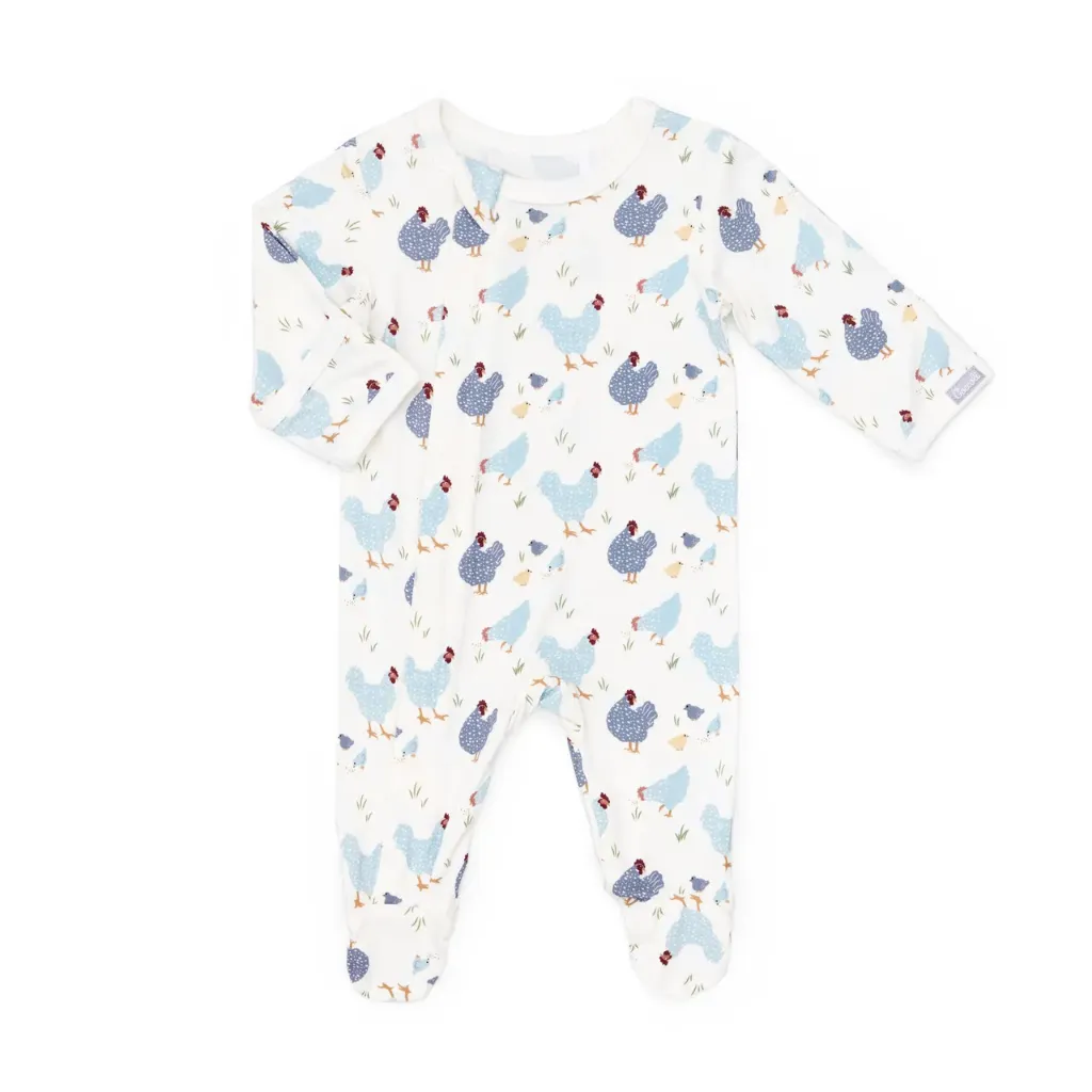 ROBO Coccoli Zipper Footie PZM6041 - Chickens on Cream (NB)