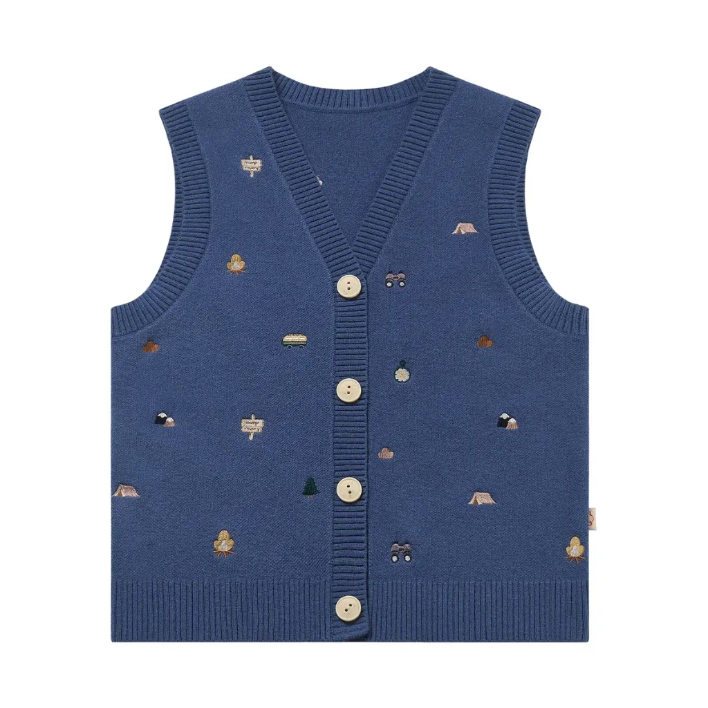 Petite Revery FW Camp Revery Knit Vest - Deep Sea Blue (12-18M)