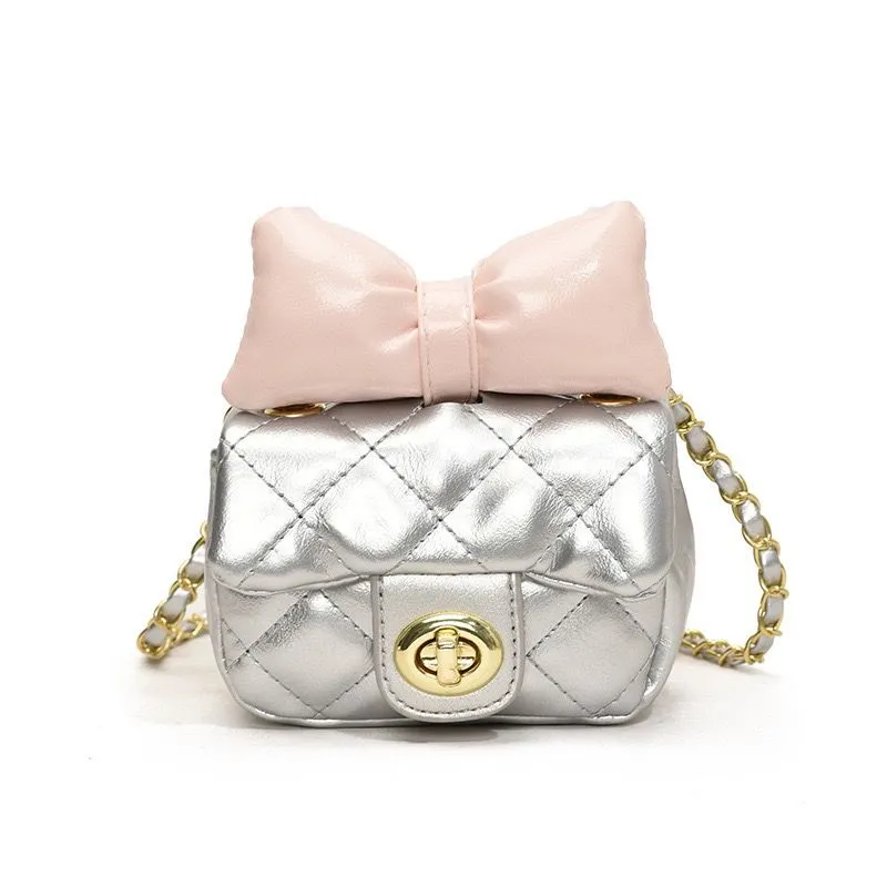 Berry Bags Crossbody Purse With Pink Bow 3315 - Silver