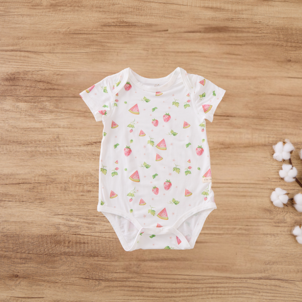 Blara Organic House Short Sleeve Bodysuit - Strawberry (1-3M)