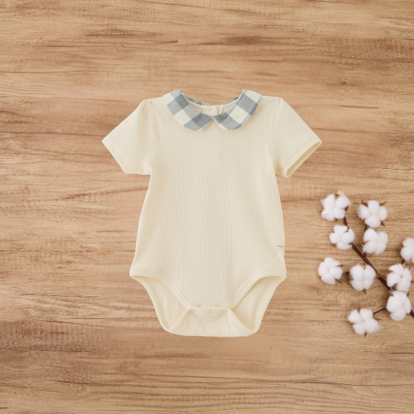 Blara Organic House Petter Pan Collar Romper - Grey and White Check (0-1M)