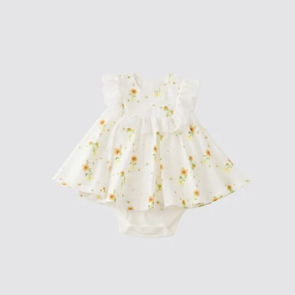 Blara Organic House Sleeveless Lace Accented Bodysuit - Sunflower Fields Print