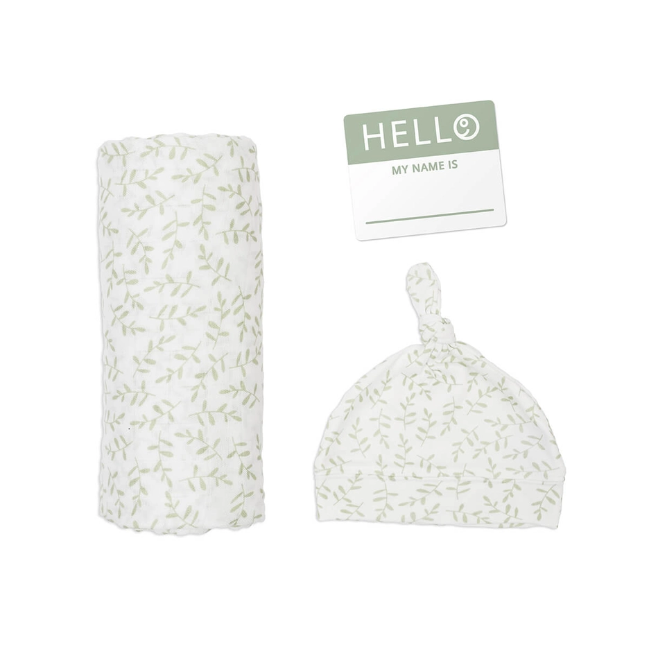 Lulujo Hello World Blanket & Knotted Hat Greenery