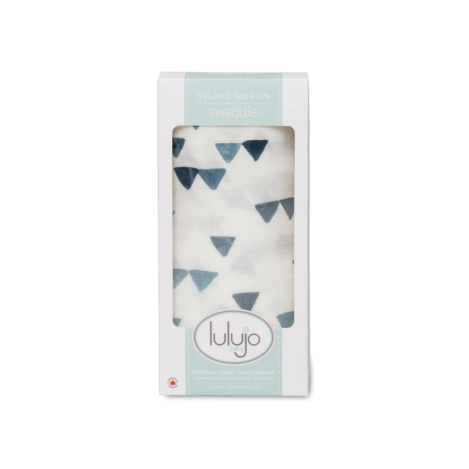 Lulujo Baby Cotton Muslin Swaddle Blanket (47x47") - Navy Triangles