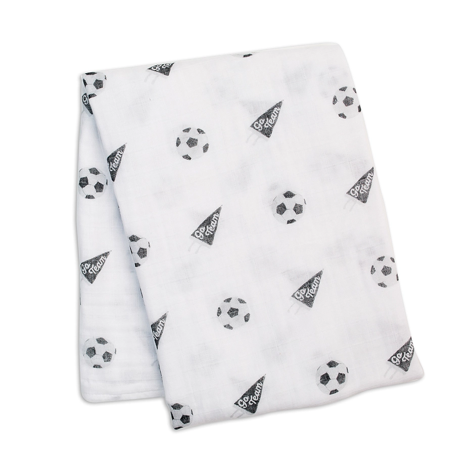 Lulujo Baby Cotton Muslin Swaddle Blanket (47x47") - Soccer