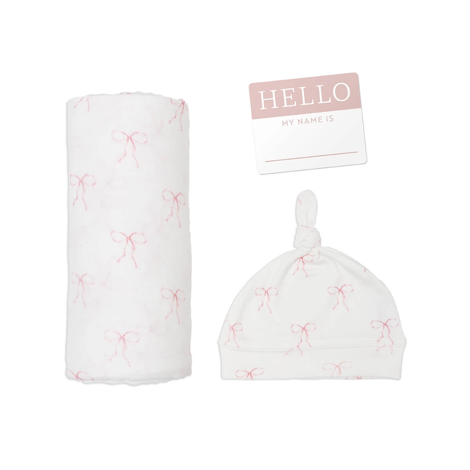 Lulujo Hello World Blanket & Knotted Hat Bows