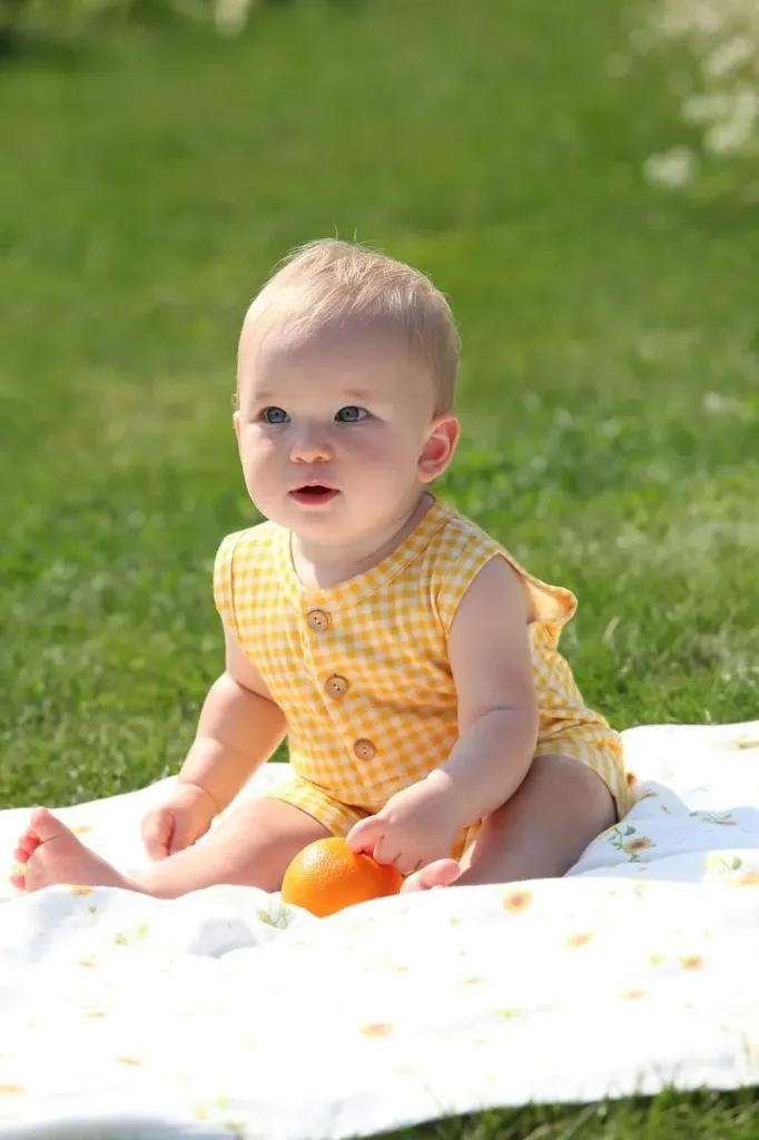 Blara Organic House Sleeveless Henley Romper - Yellow Checker Print